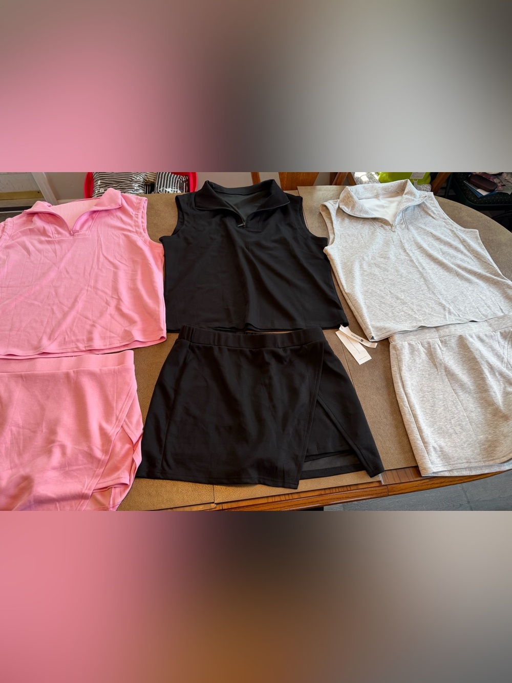 SALE-  2 piece Scuba Skort with Quarter Zip Tank, NWT, $25, pink black or grey